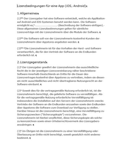 Lizenzbestimmungen für eine App 