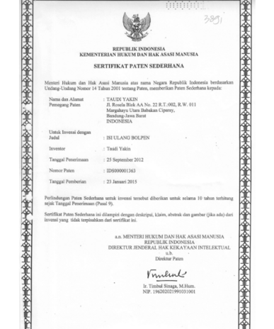Gebrauchsmusteranmeldung Indonesien