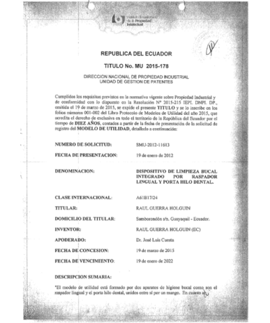 Gebrauchsmusteranmeldung Ecuador