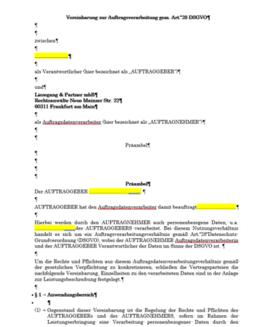 Erstellung Auftragsverarbeitungsvertrag nach Art. 28 DSGVO