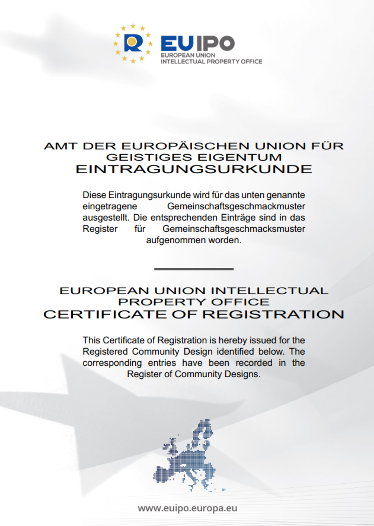 EU design registration certificate