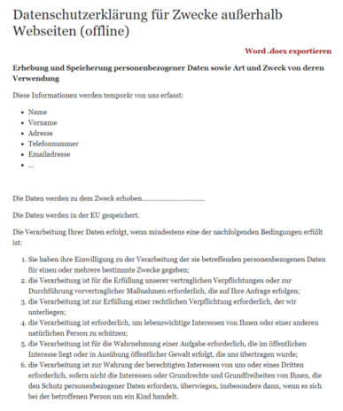 Datenschutzerklärung zum offline Gebrauch