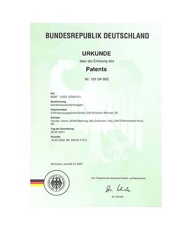 Patenturkunde des DPMA