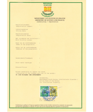 Änderung Adresse Markeninhaber Surinam