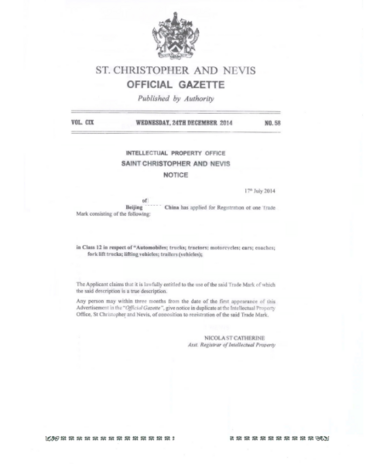 Änderung Markeninhaber (Rechtsnachfolge) St. Kitts und Nevis