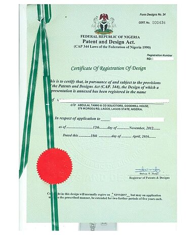 Anmeldung Design Nigeria
