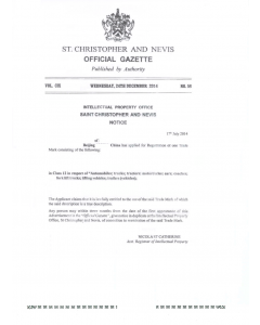 Opposition against a trademark in St. Kitts and Nevis