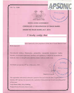 Legal representative for trademark in Sierra Leone 